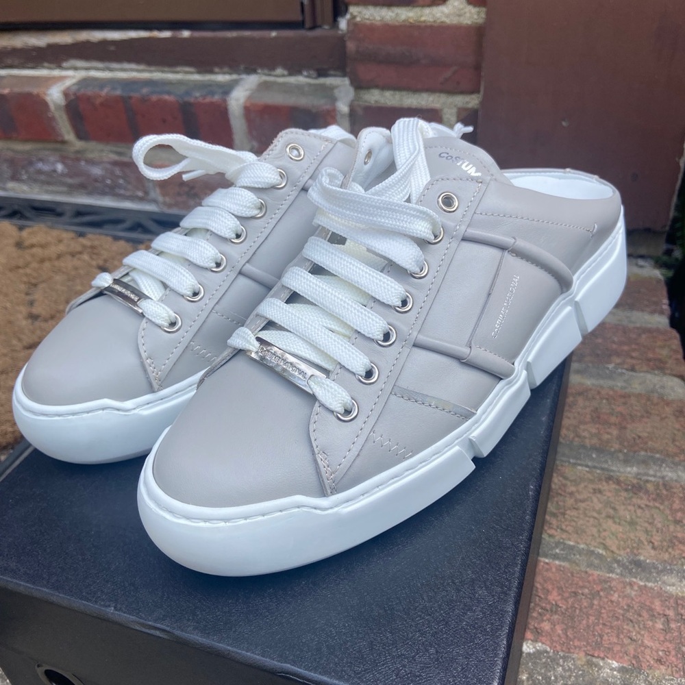 Costume national beigey grey sneaker mules size 41 leather slip on sneaker